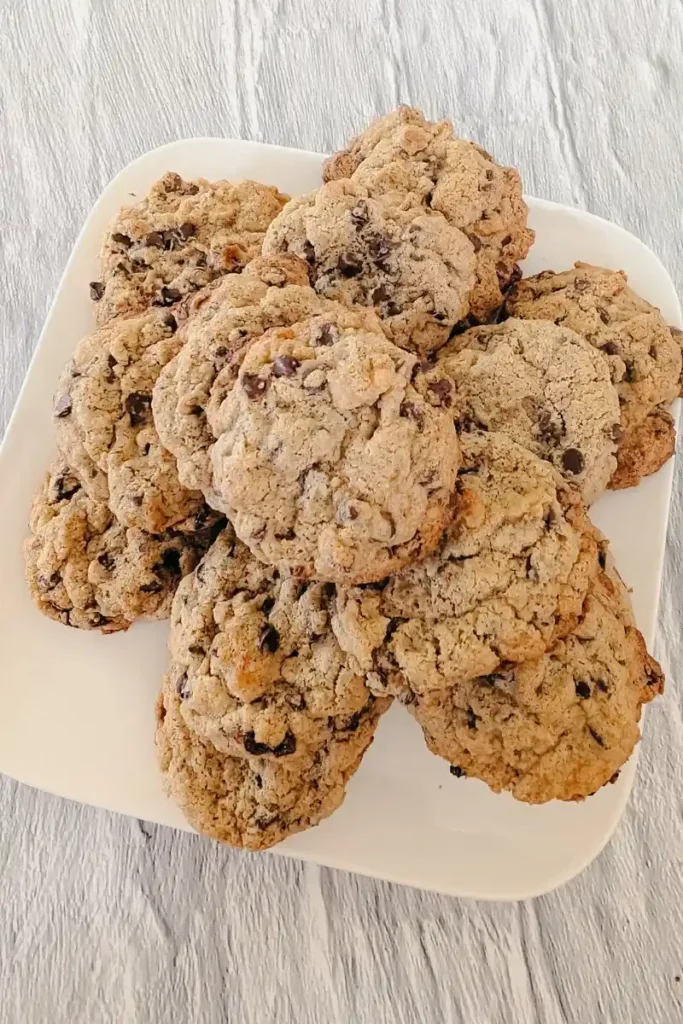 looking down on cookies stacked on plate