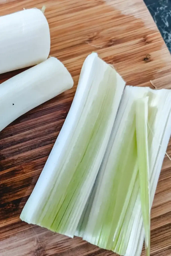white of leek cut lengthwise