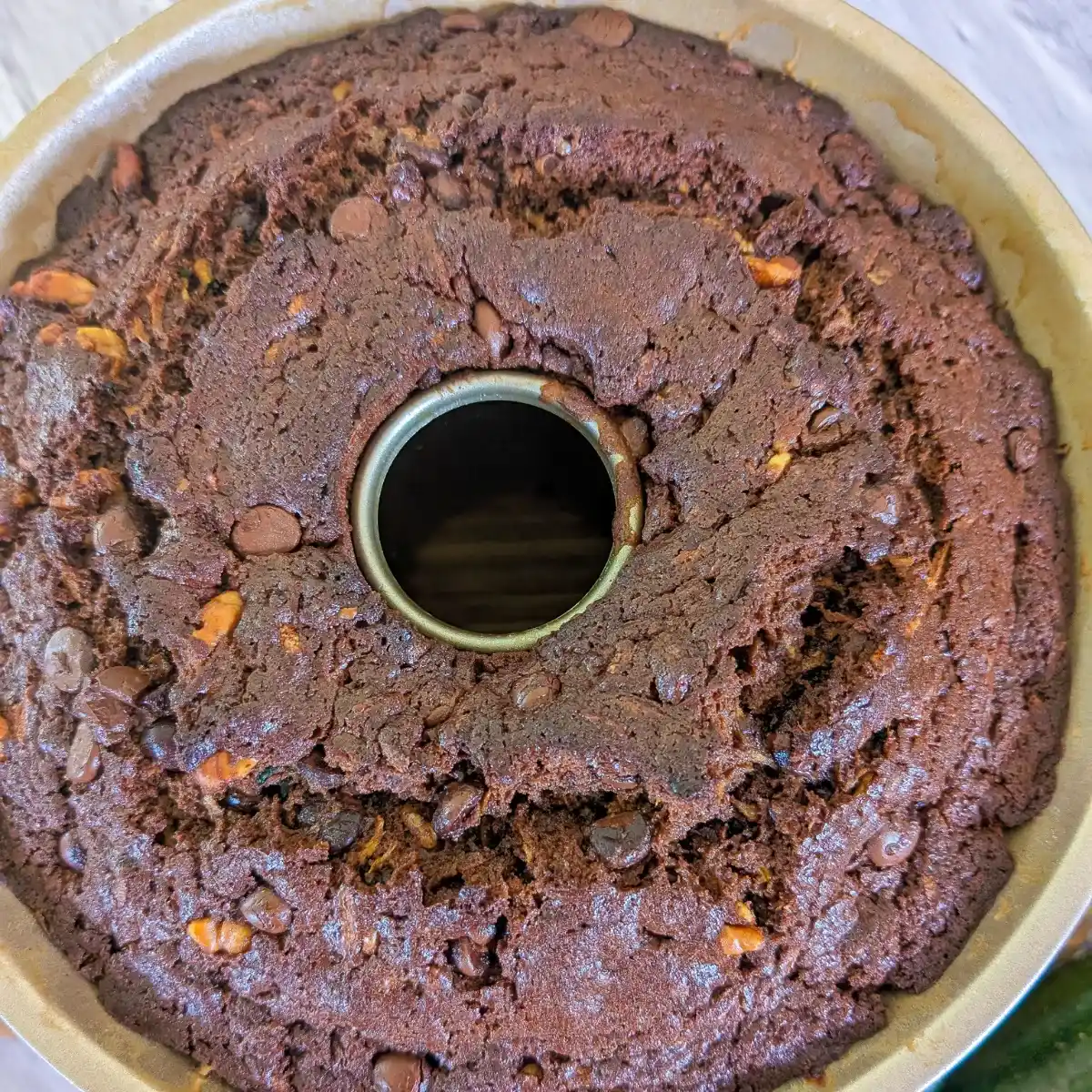featured image of the top of the double chocolate zucchini cake