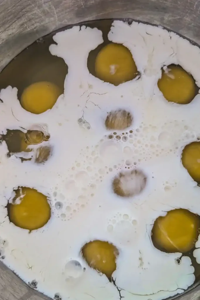 eggs and heavy cream in mixing bowl