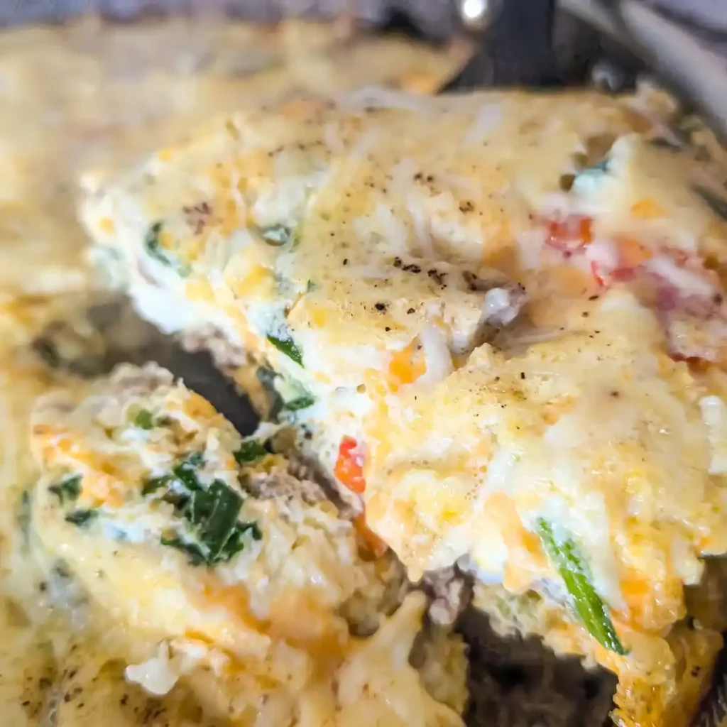 the crumbled porketta sausage frittata sliced