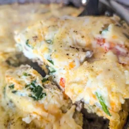 the crumbled porketta sausage frittata sliced