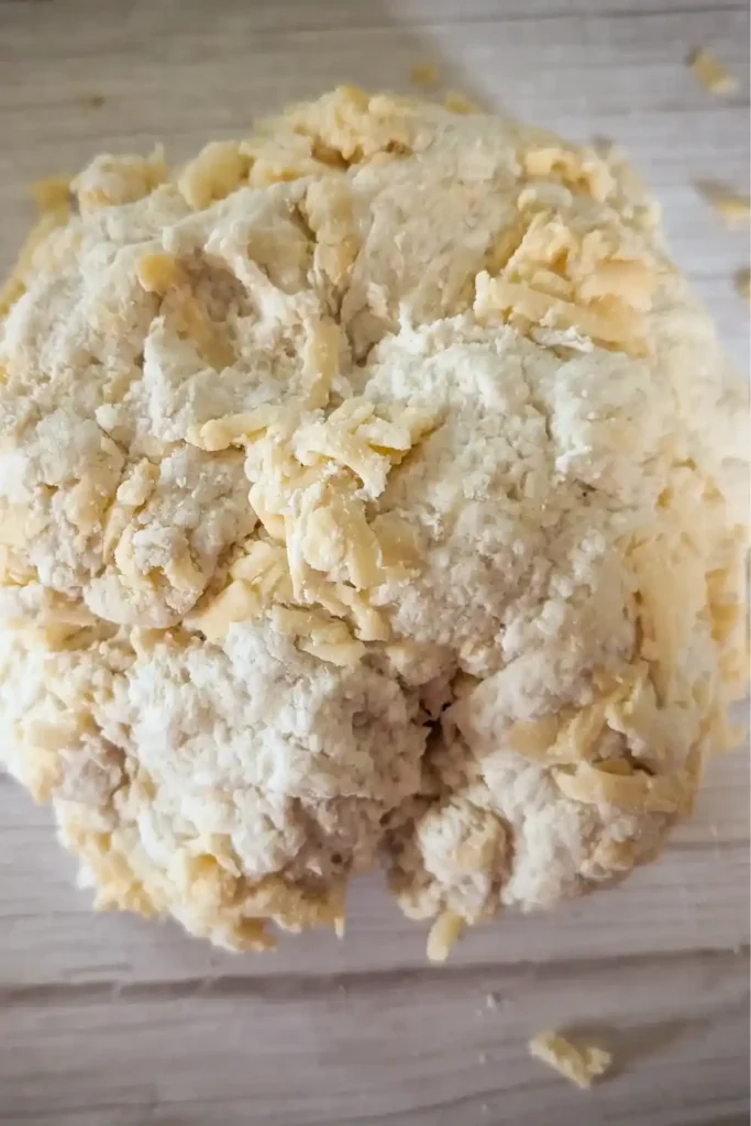 the baking powder buttermilk biscuit with smoked gouda cheese dough on floured work surface