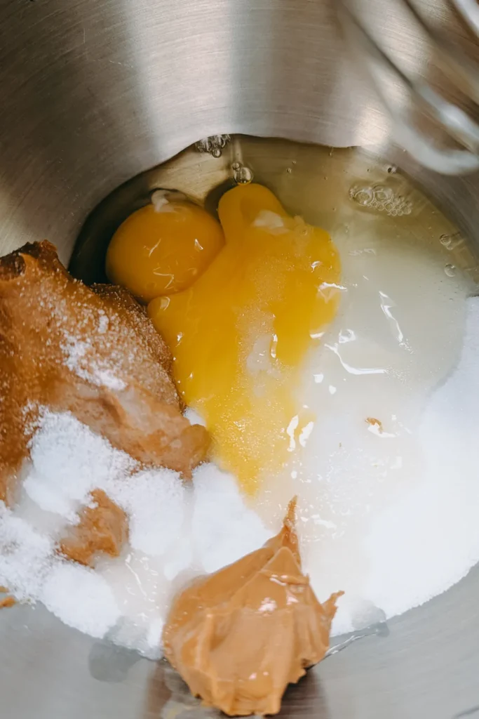adding egg to the sugar and wowbutter