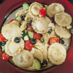 feta ravioli with basil pesto