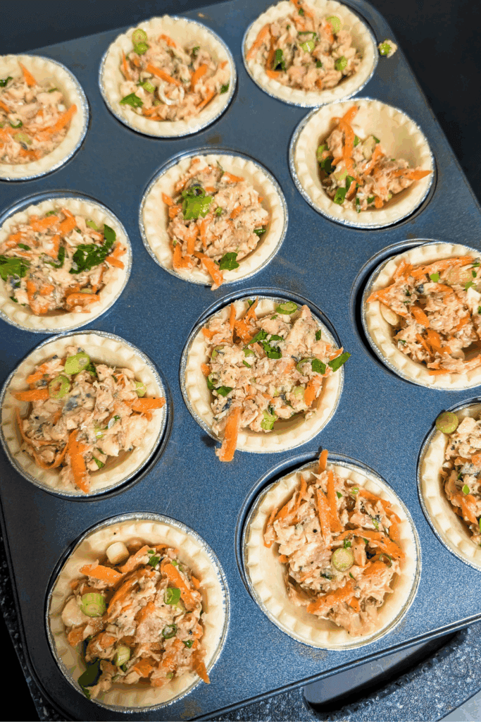 fill tart shells with salmon mixture