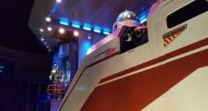 A futuristic spacecraft interior on Star Tours.