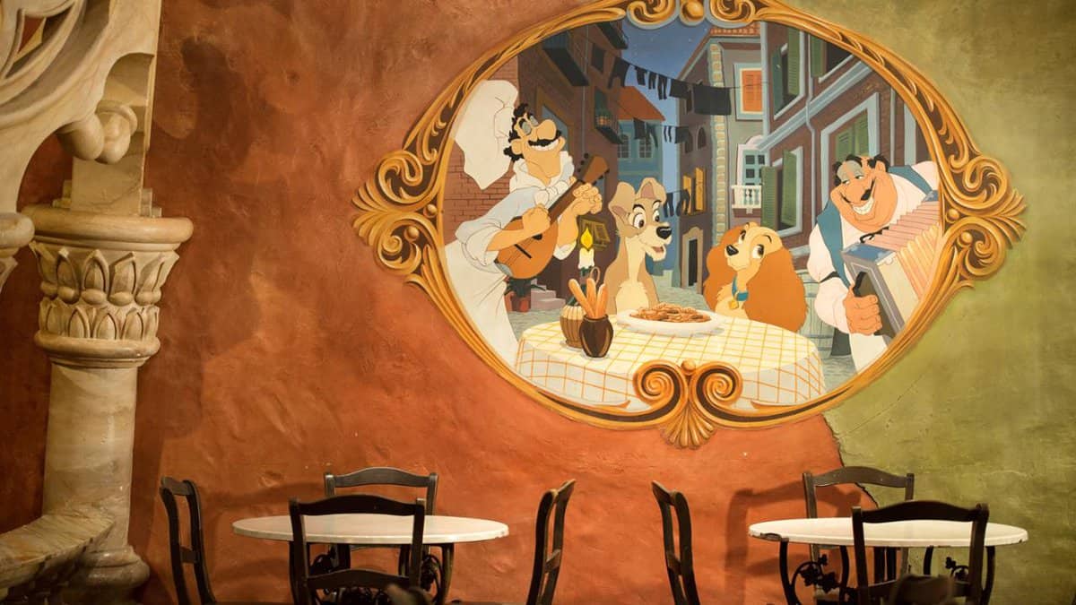 pizzeria bella notte lady and the tramp artwork