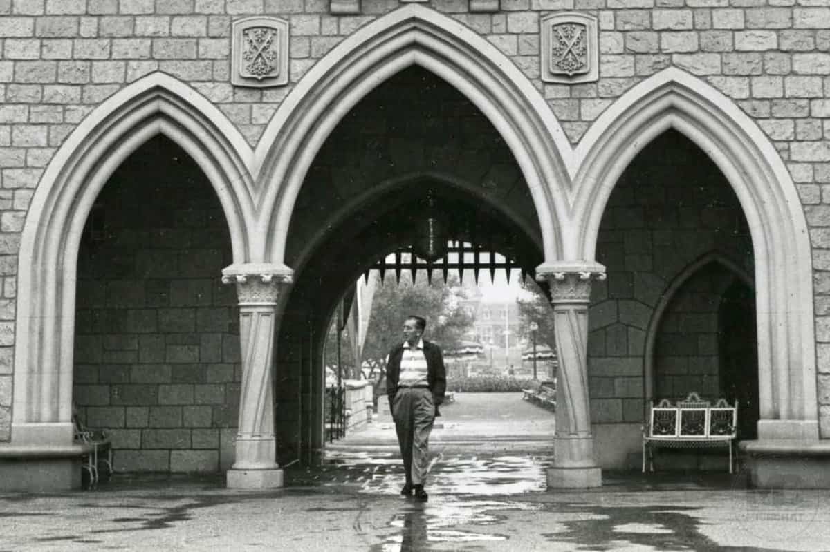 Walt Disney Walking Through Sleeping Beauty Castle 