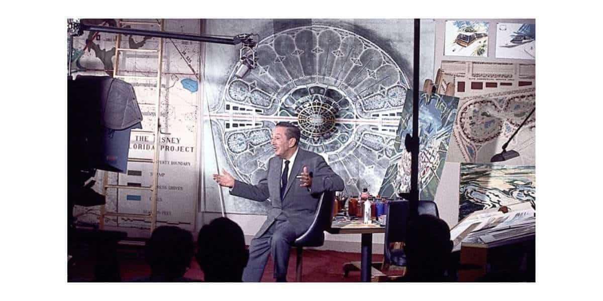 Walt Disney With Map of EPCOT