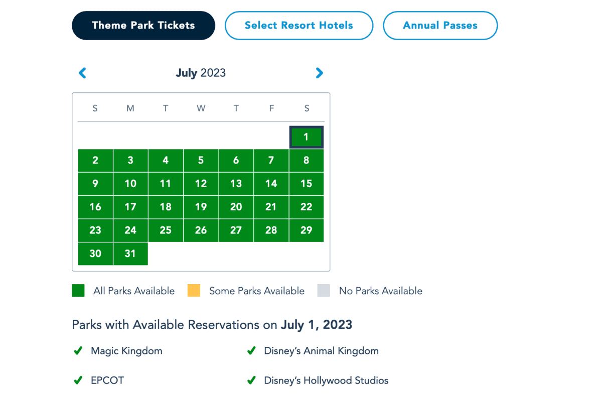 Disney Ticket Calendar Website Booking
