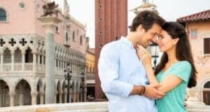 A couple at the Italy Pavilion at EPCOT