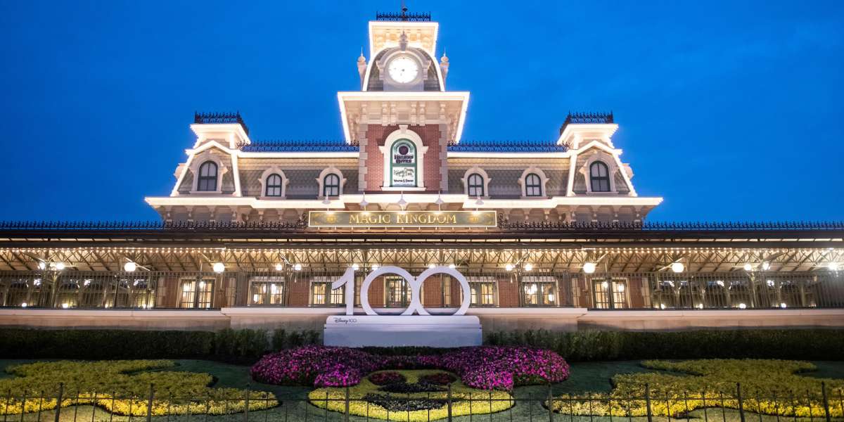 Magic Kingdom Entrance with Disney100 decor