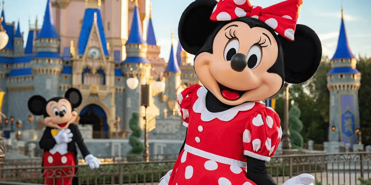 Mickey and Minnie outside Cinderella Castle