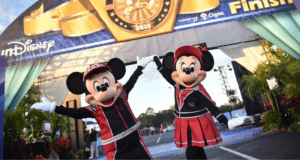 runDisney finish line with Mickey and Minnie