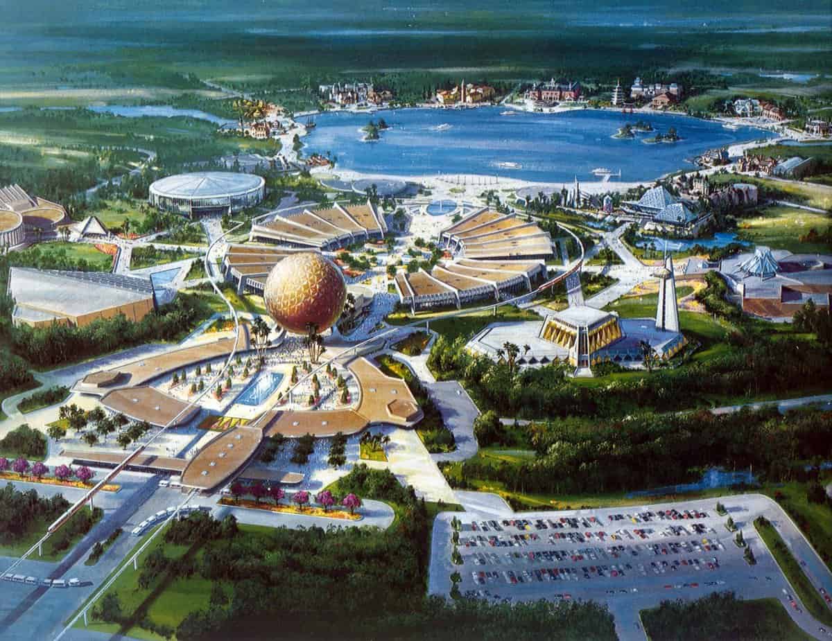 Rendering of EPCOT theme park from birdseye view