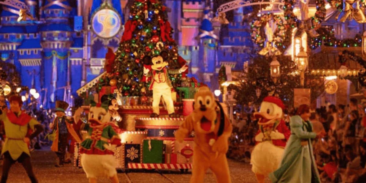 Mickey mouse in Disneyland Christmas setting