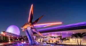 The exterior of Guardians of the Galaxy: Cosmic Rewind at EPCOT.