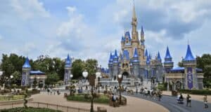 Cinderella Castle at Magic Kingdom Park with only a few people around it.