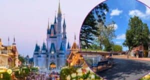 An image of Main Street at Magic Kingdom at Disney World next to Main Street at Adventureland Resort.
