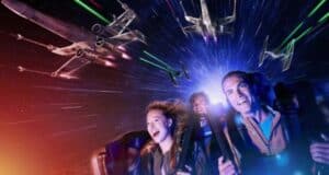 Guests ride Hyperspace Mountain at Disneyland Paris