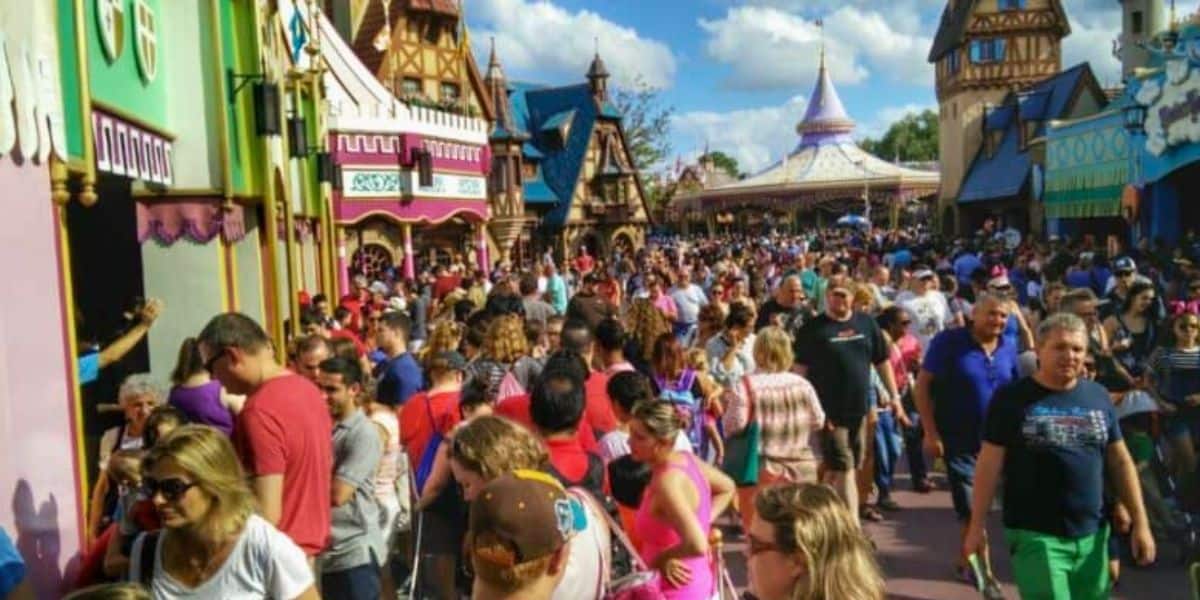 Crowds at Magic Kingdom "it's a small world"