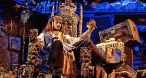 Pirates of the Caribbean Johnny Depp animatronic on a throne