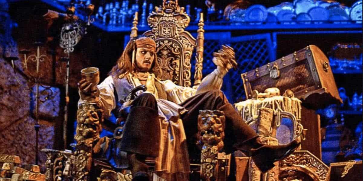 Pirates of the Caribbean Johnny Depp animatronic on a throne