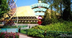 A historic photo of the entrance to the Wonders of Life pavilion.