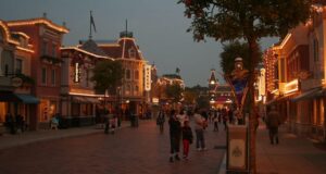 Hong Kong Disneyland's Main Street, U.S.A. at dusk