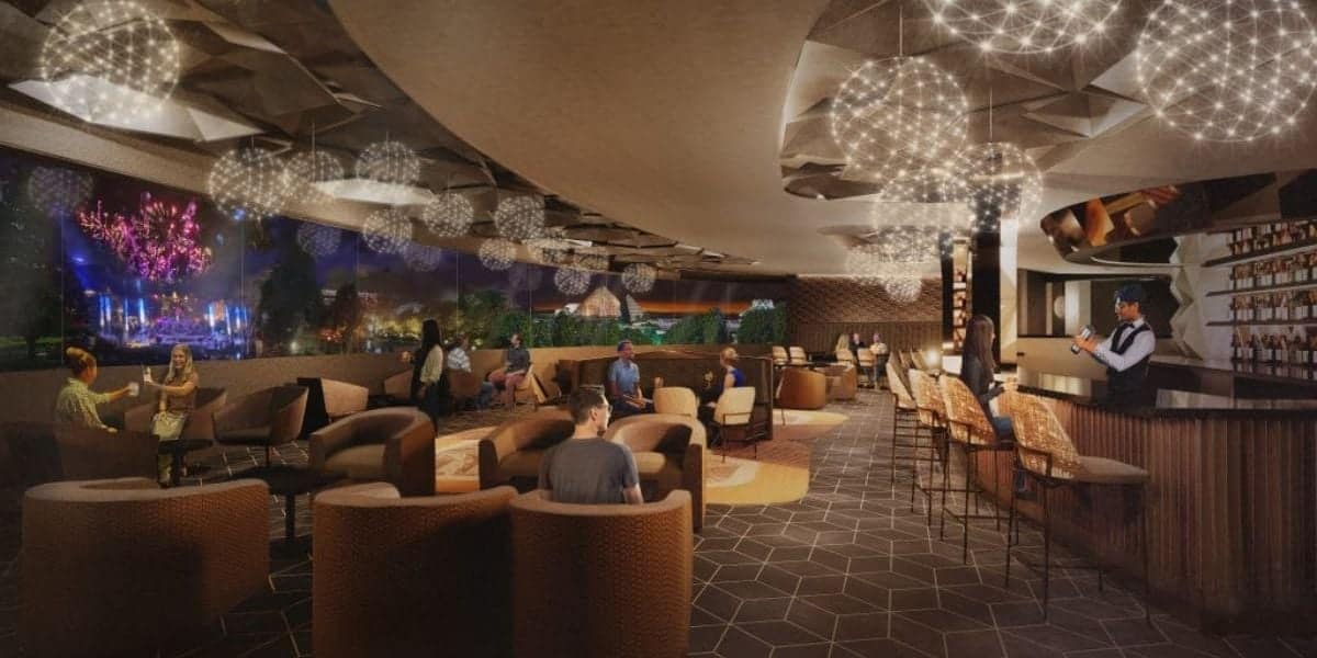 Concept art for the GEO-82 Spaceship Earth lounge at EPCOT