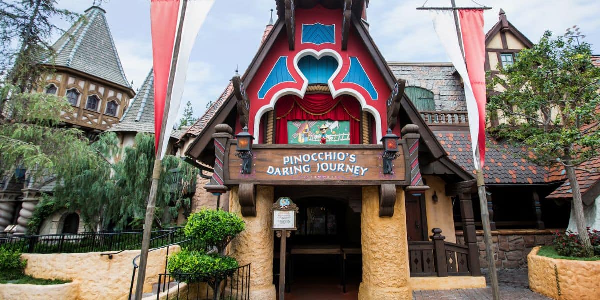 The exterior of Pinocchio's Daring Journey at Disneyland Park.