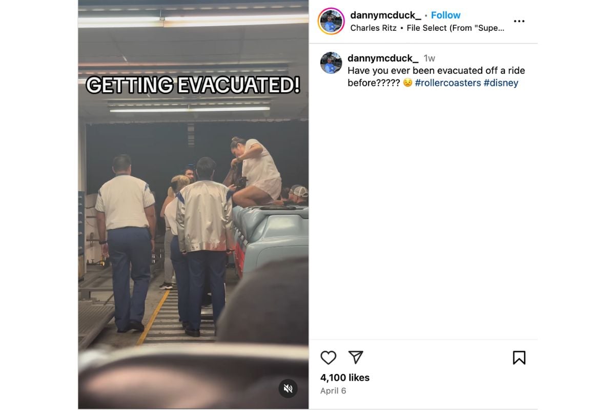 People are being evacuated from Space Mountain in a video posted on Instagram by @dannymcduck_.