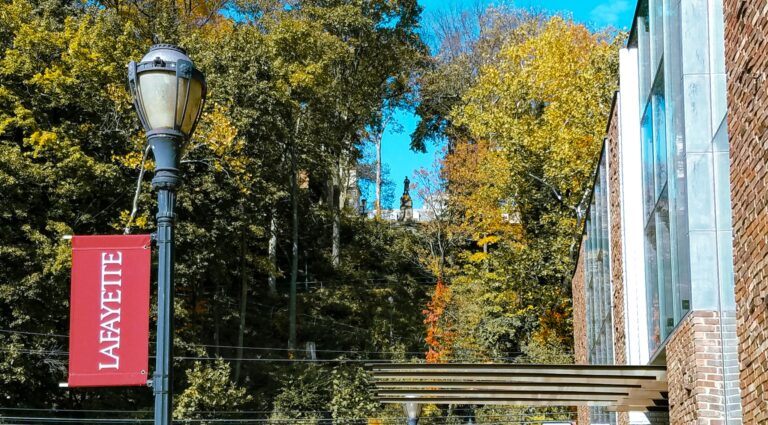 View from the base of College Hill in Easton, PA looking up to Lafayette College