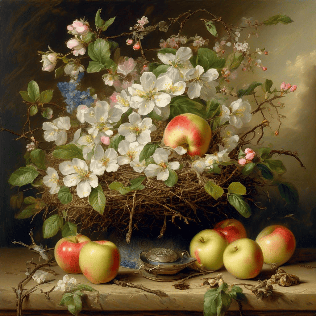 Bird’s nest with sprays of apple blossoms – William Henry Hunt