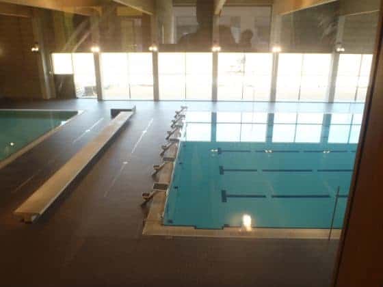 a swimming pool in a building