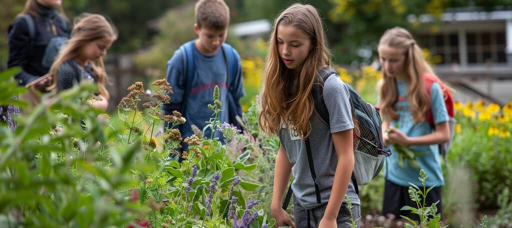 Educational Tour in Botanical Garden With Students Learning About Medicinal Herbs and Plants