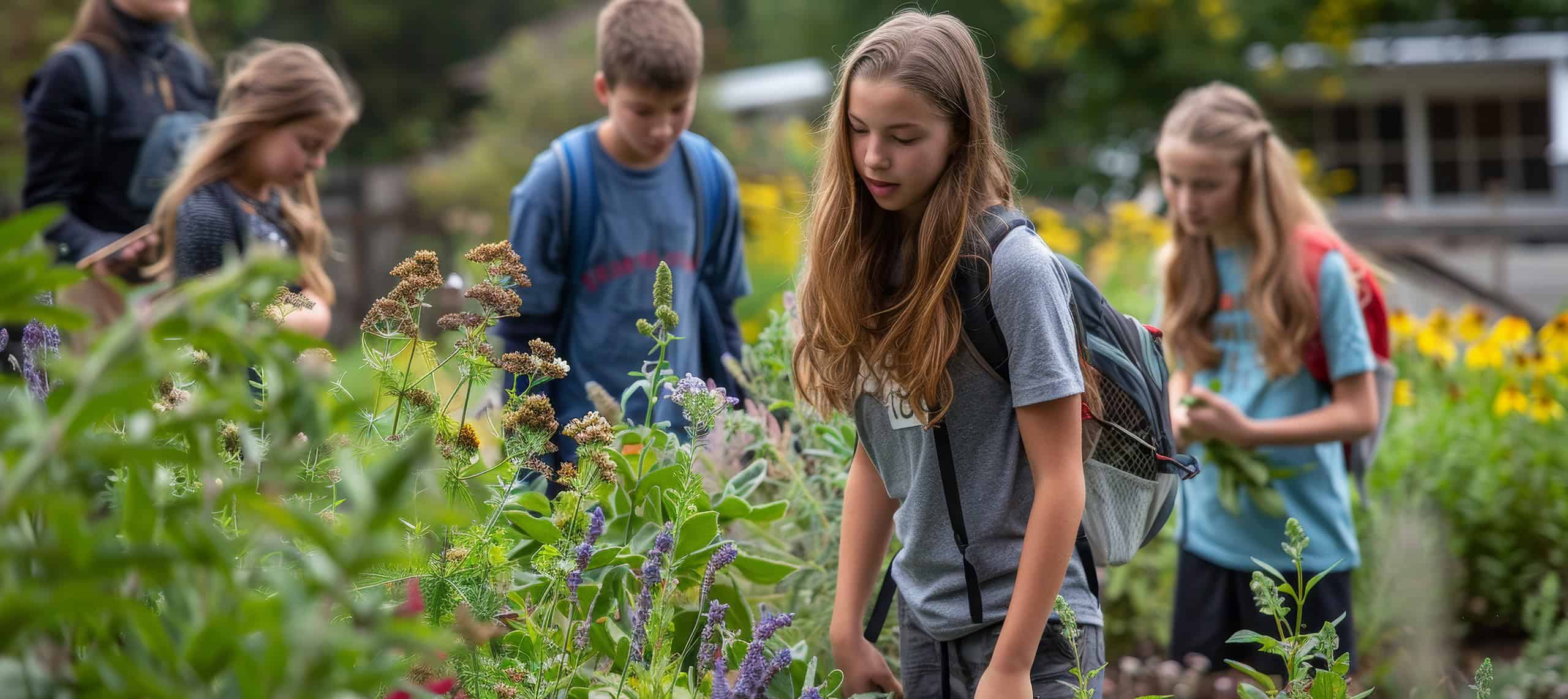 Educational Tour in Botanical Garden With Students Learning About Medicinal Herbs and Plants