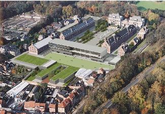an aerial view of a building Laeken European school