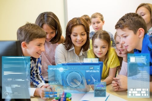 Teacher with children