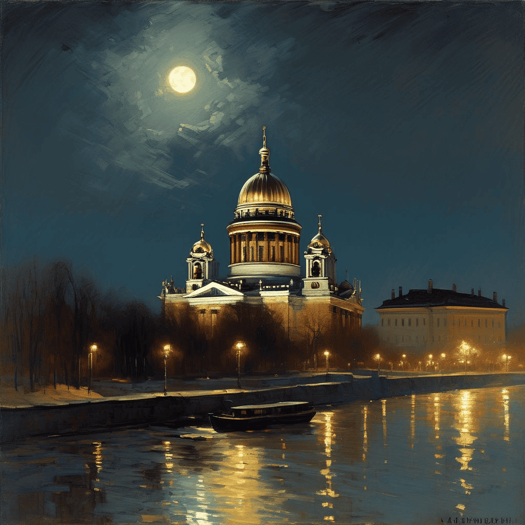 View of the Isaac Cathedral at Moonlight Night – Arkhyp Kuindzhi