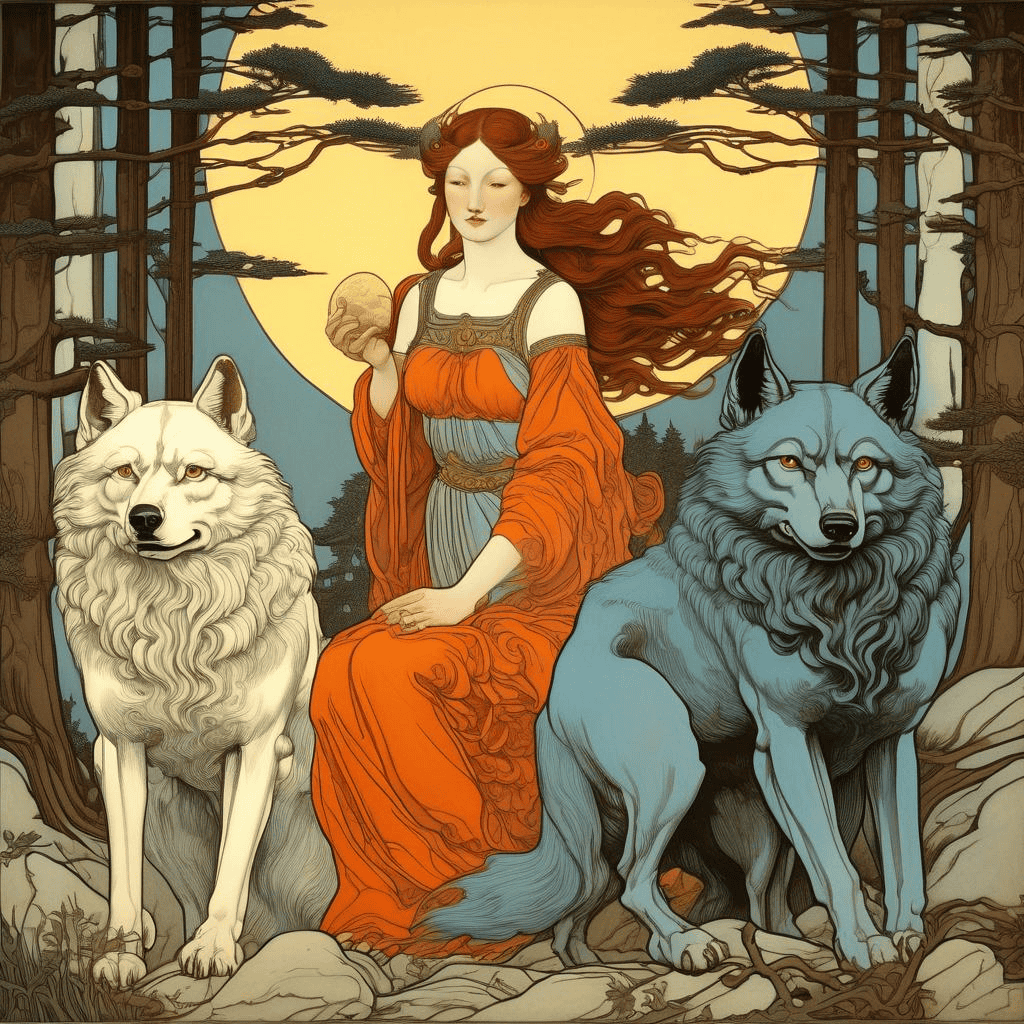 Three Women and Three Wolves – Eugène Grasset