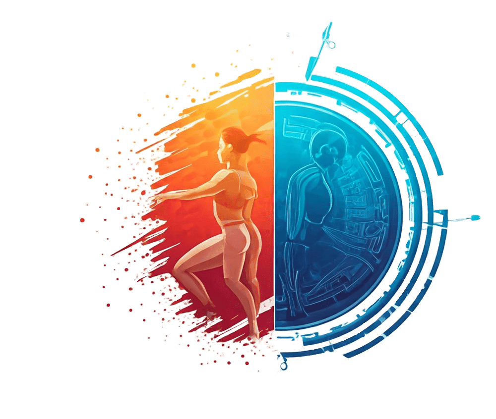 Illustration showing the fusion of fitness and technology, representing the concept of digital health and modern wellness