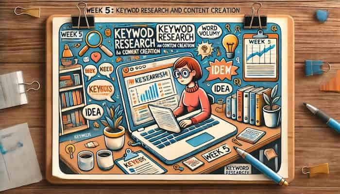 Content creator conducting keyword research and writing optimized content, a critical strategy for SEO success, presented by Fit Techie.