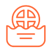 Orange line art icon of a crown with a basketball on top.