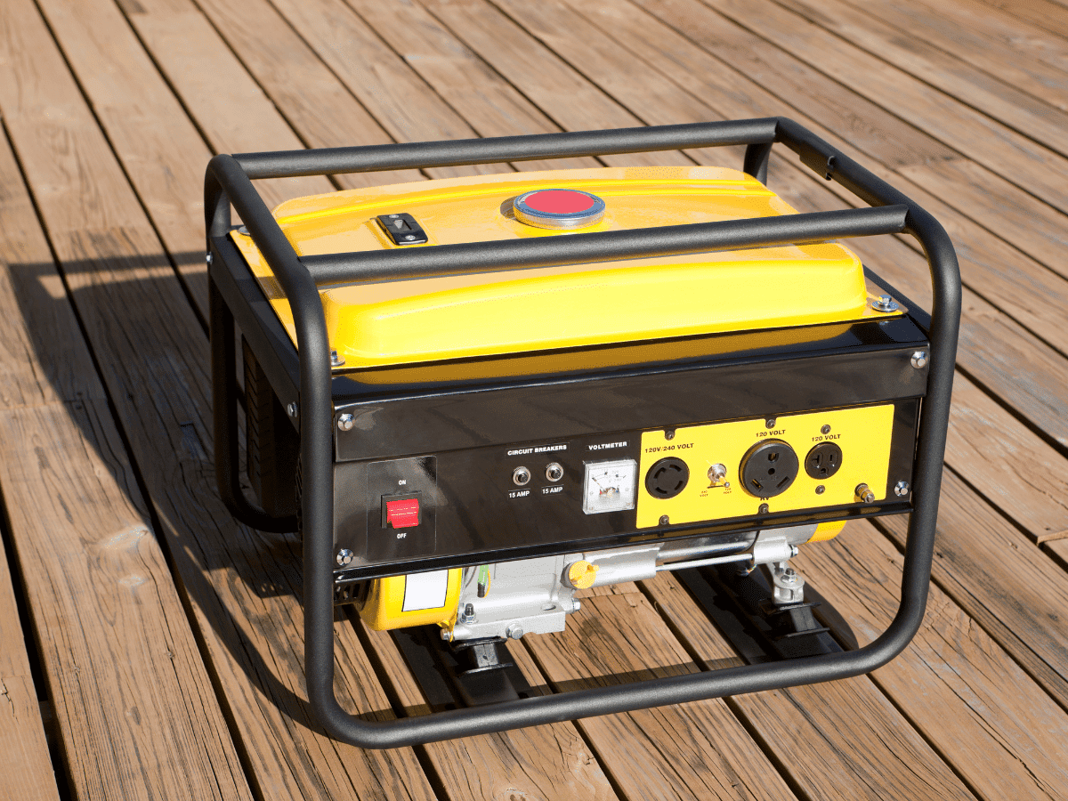 yellow generator on a deck outside