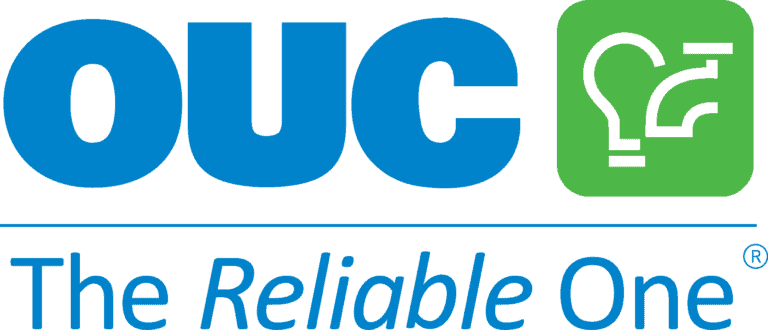 The OUC logo showcases blue letters "OUC" alongside a green icon featuring a lightbulb, symbolizing the initiative. Beneath, in blue italics, the text reads "The Reliable One," embodying trust and commitment akin to that of a dedicated teacher.