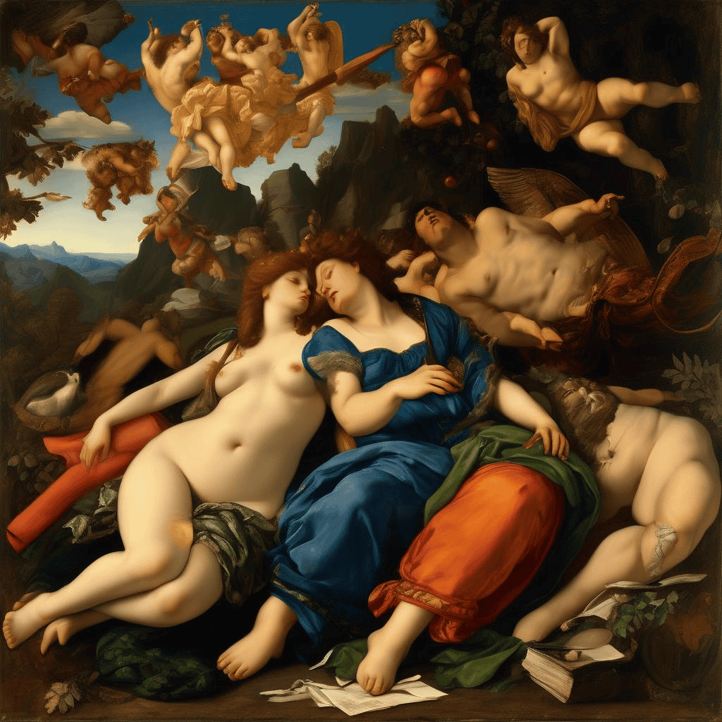 Sleeping Apollo, Muses and Fama – Lorenzo Lotto