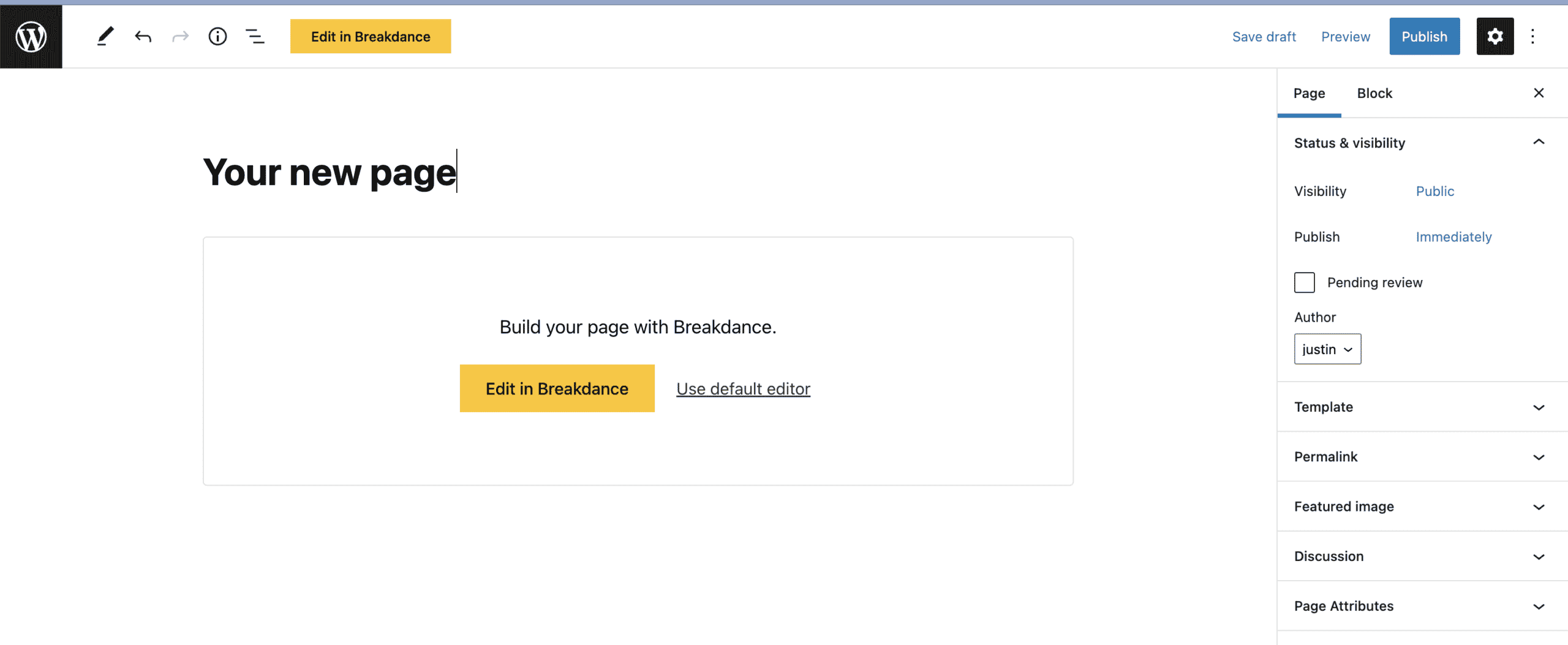 editing a page with the breakdance builder setup with MAMP