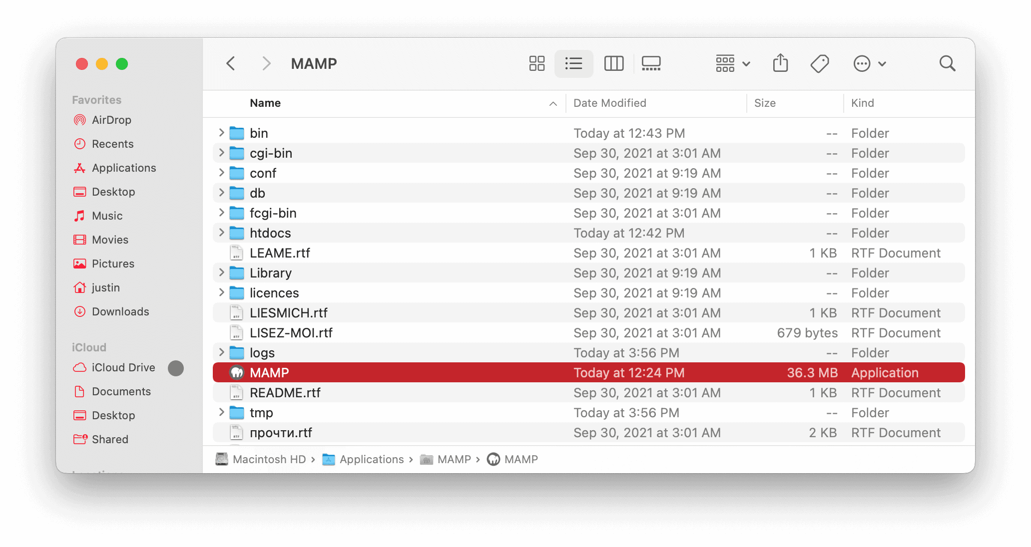 opening mamp from applications folder on mac